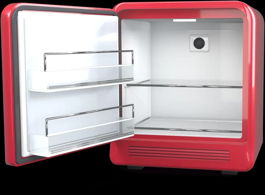BookNoFees minibar: open and empty, ready to be filled
