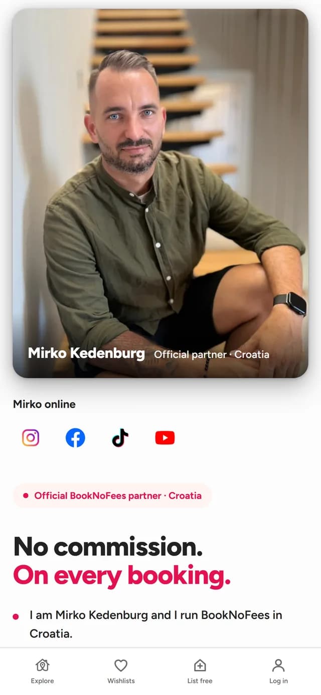 The partner page in the BookNoFees app