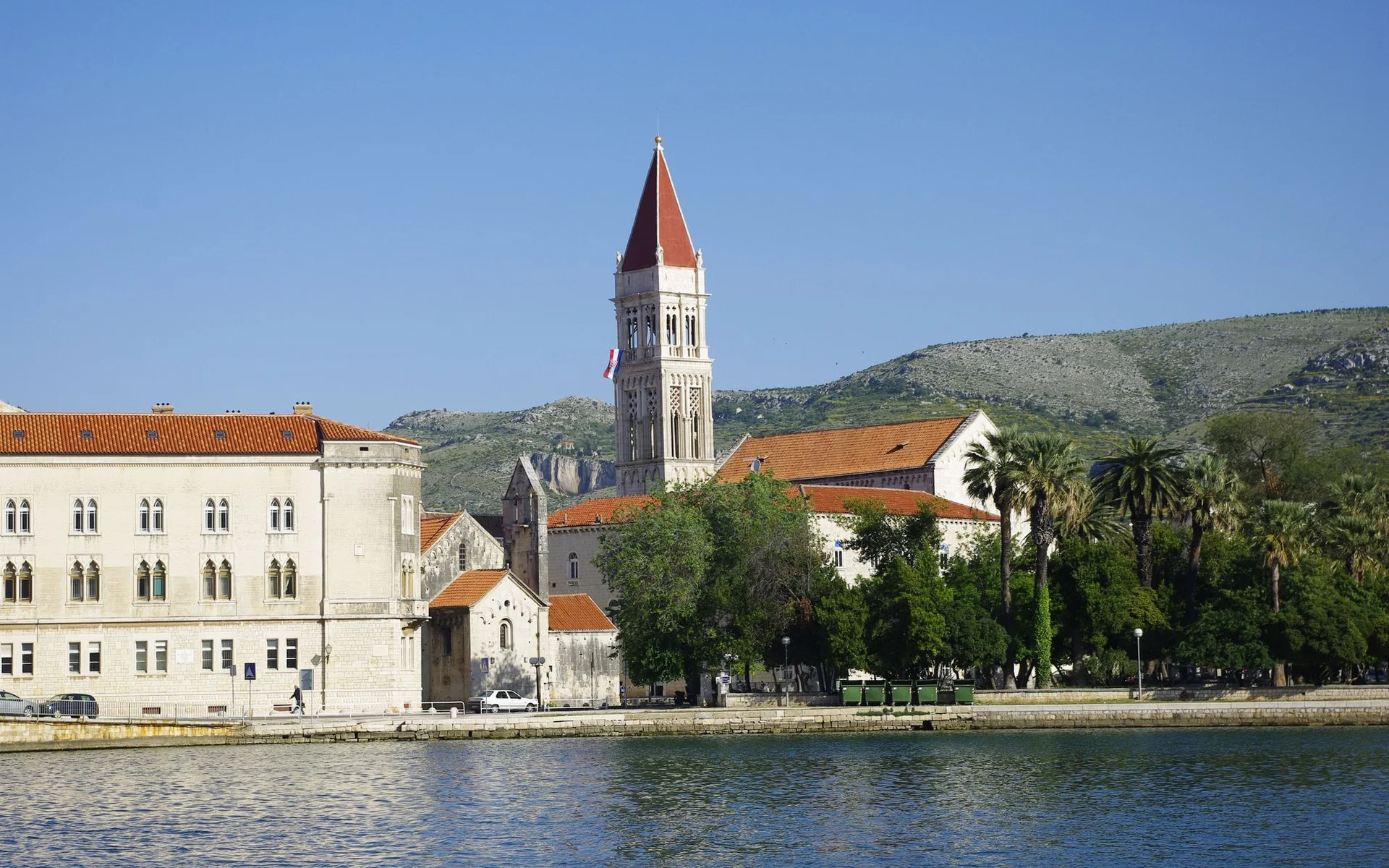 Trogir Waterfront Promenade with Historic Church Tower